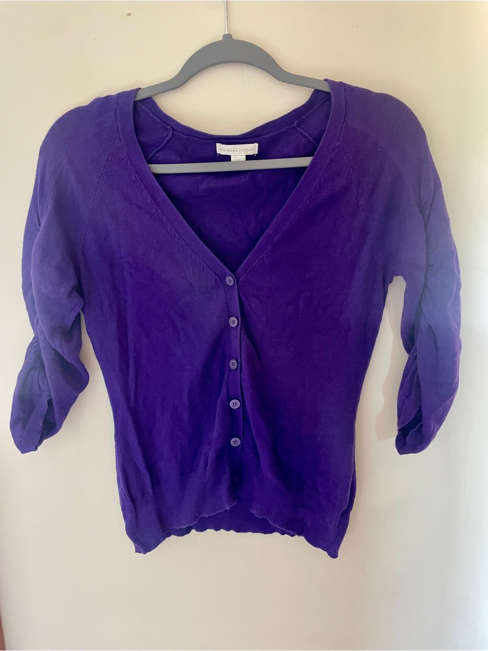 New York & Company Deep Purple Knit Cardigan